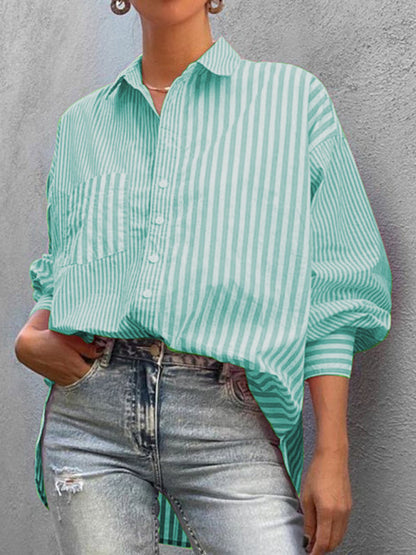 New women's simple fashionable shirt long sleeve striped shirt