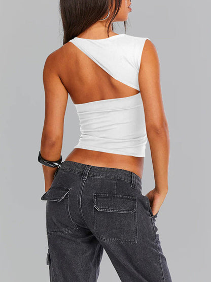 New Y2K irregular neckline top sexy backless slim vest