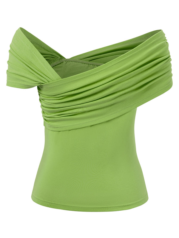 New casual solid color one shoulder waist top