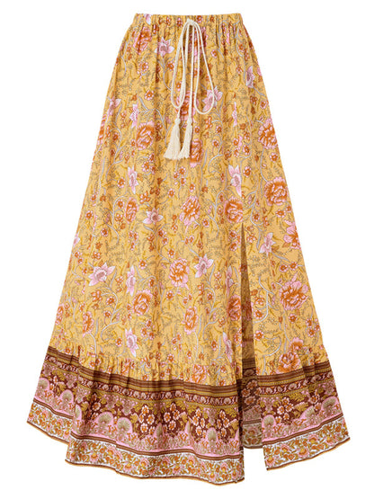 New casual bohemian printed waist drawstring skirt