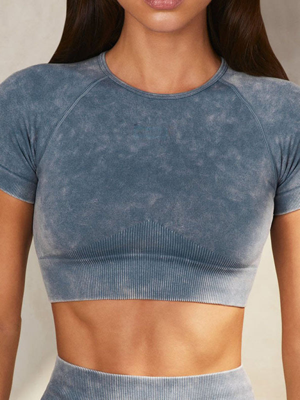 Comfortable Short-Sleeved Top + Shorts Fitness set (Blue Grey)