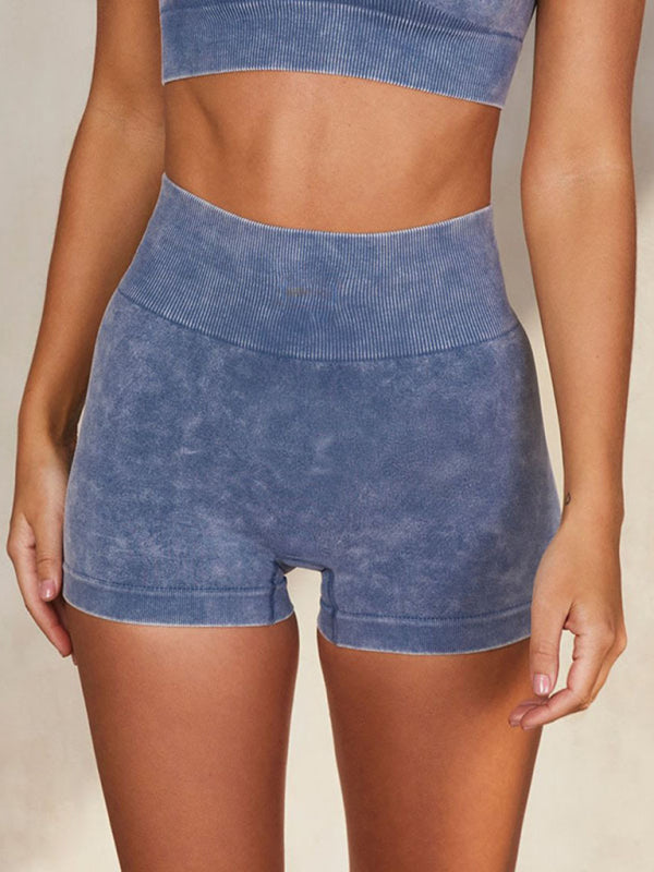 Comfortable Short-Sleeved Top + Shorts Fitness Set (Blue)