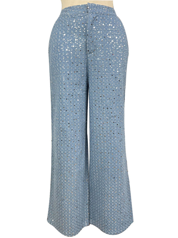 Women's Casual Sequined Denim Straight Pants
