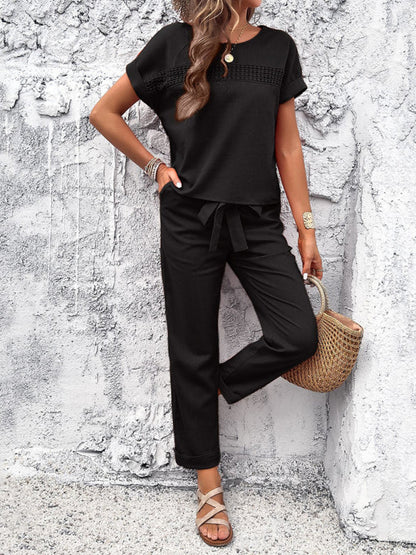 Women's casual short-sleeved top and trousers suit