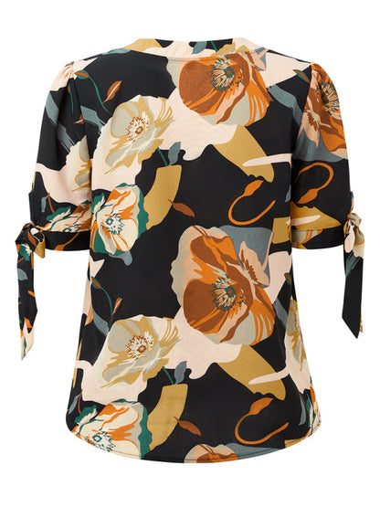 New fashionable printed casual V-neck knotted top