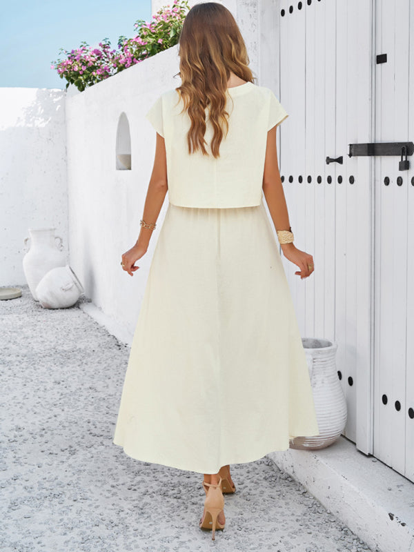 New spring and summer casual sleeveless top and long skirt suit