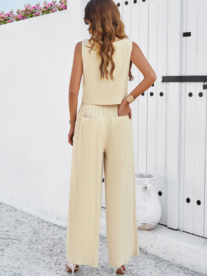 New casual sleeveless vest + trousers suit