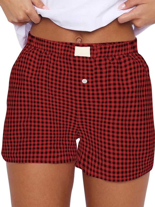 Women's casual and comfortable high-waisted loose wide-leg retro plaid shorts