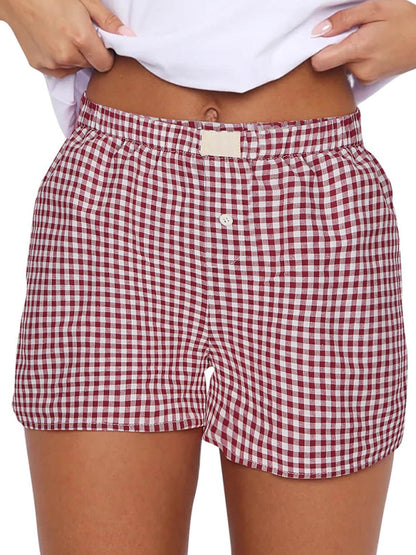Women's casual and comfortable high-waisted loose wide-leg retro plaid shorts