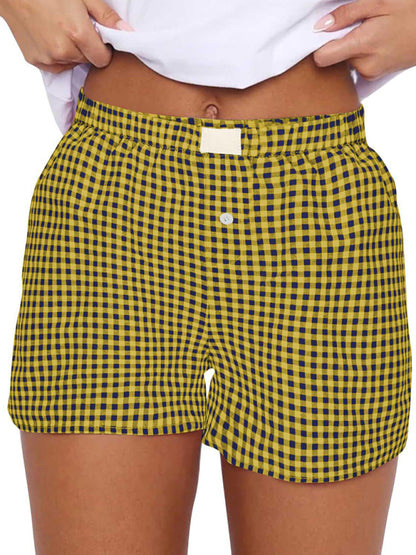 Women's casual and comfortable high-waisted loose wide-leg retro plaid shorts