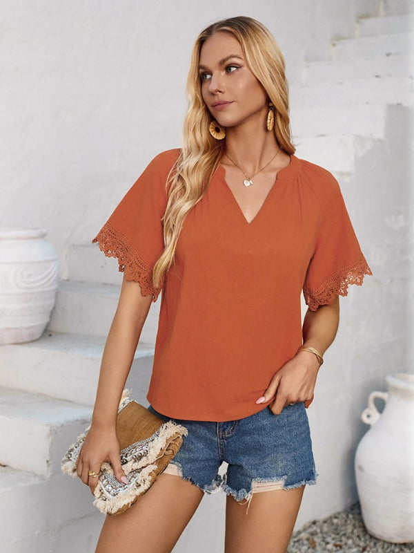 New women's V-neck patchwork lace top