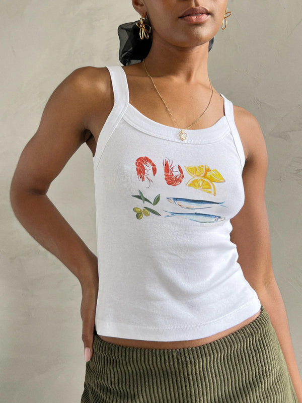 Women's simple printed hot girl camisole vest