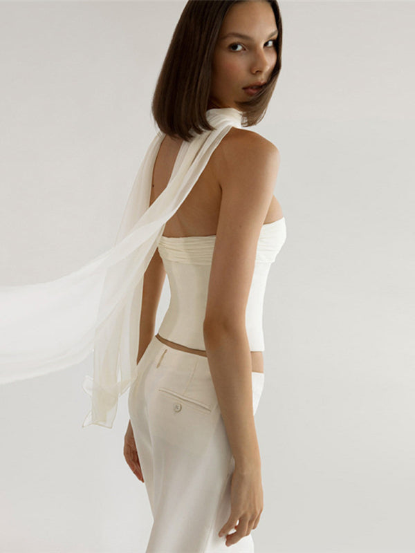 Fashion trendy women's new one-shoulder slim-fitting navel-baring solid color inner vest