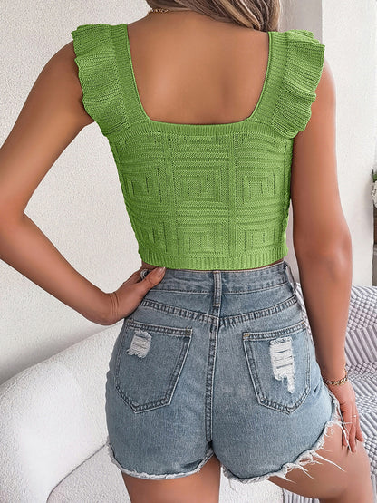 New solid color square neck sleeveless sweater crop top with fungus hem