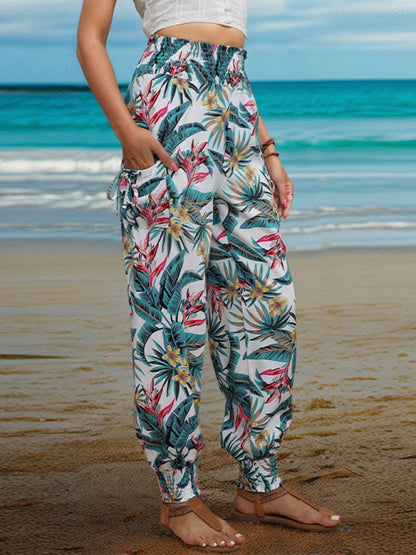 New style casual work pants pocket tropical print leggings trousers