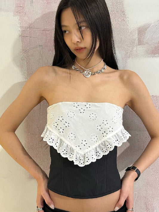 New design niche crochet pattern hollow contrast color outer wear tube top vest