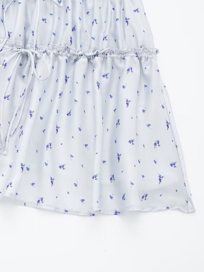 New layered decorative flower print top/flower print skirt