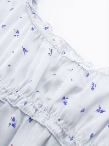 New layered decorative flower print top/flower print skirt