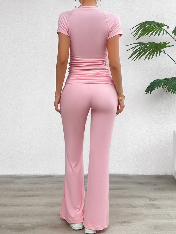 Spring/Summer Casual Solid Color Slim Fit Short Sleeve Long Pants Suit