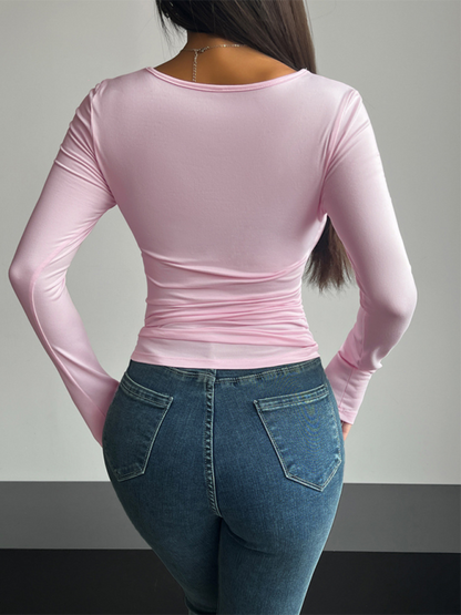 New square neck long sleeve pullover tight casual fashion top