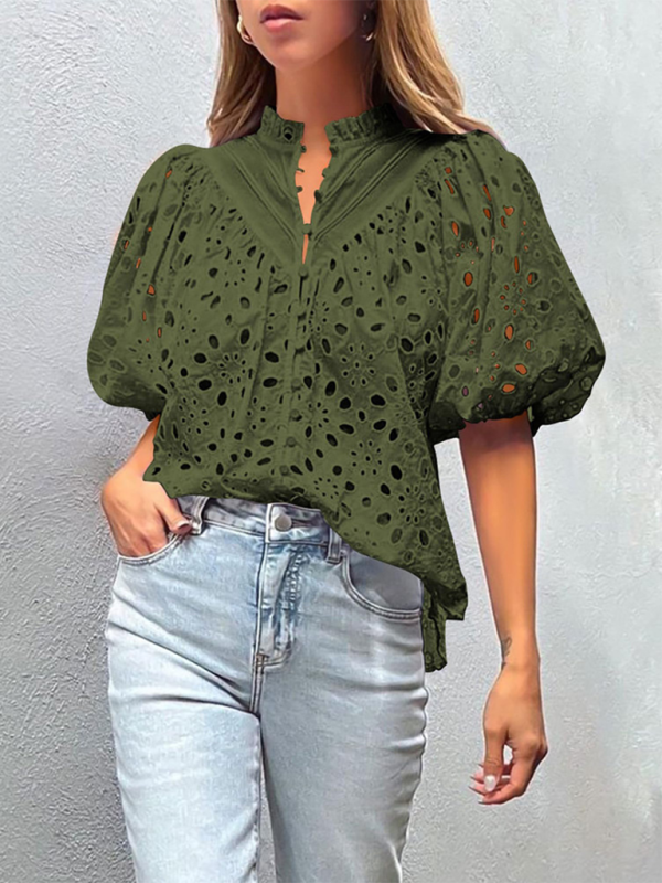 Women's New Style Puff Sleeve Embroidered Shirt