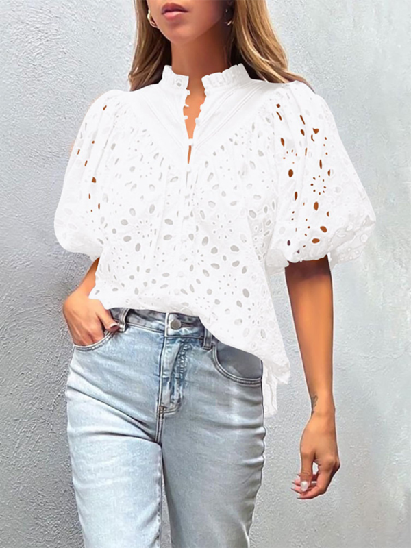 Women's New Style Puff Sleeve Embroidered Shirt