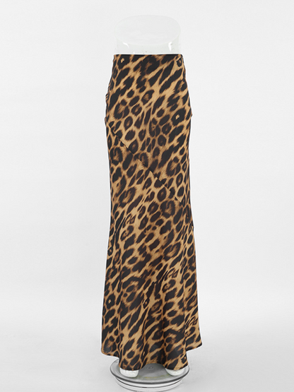 Sexy chiffon fishtail skirt floor-length leopard print skirt