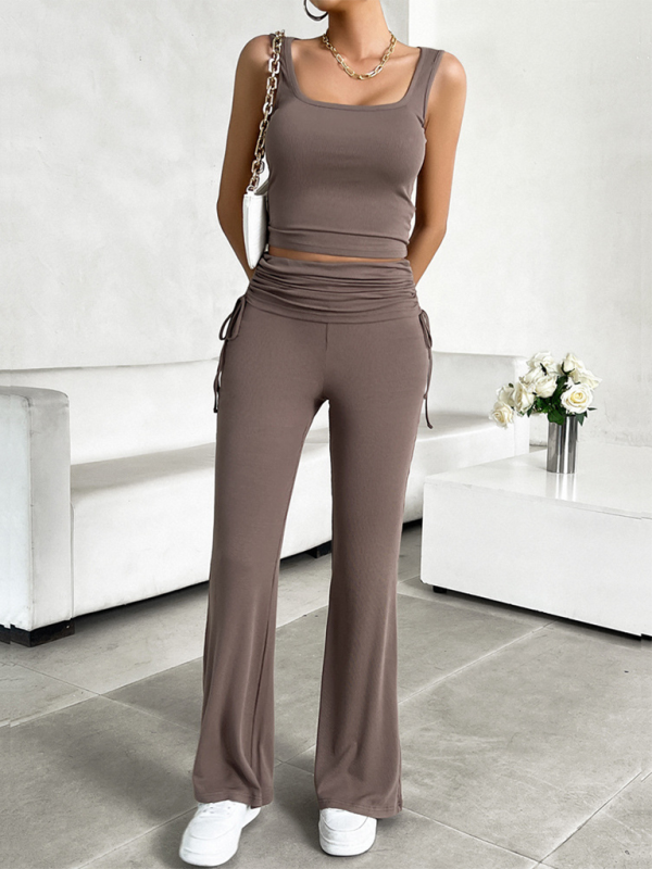 Casual Slim Fit Top + Pants Set (Coffee)