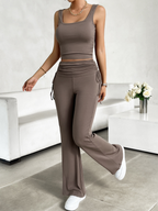 Casual Slim Fit Top + Pants Set (Coffee)