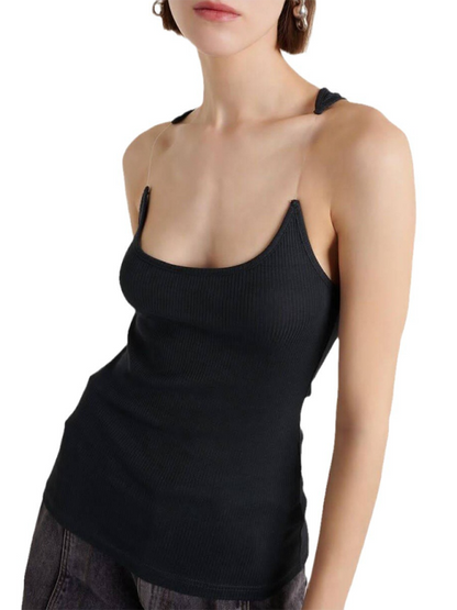 Women's Camisole with Padded Ribbed Knit Top