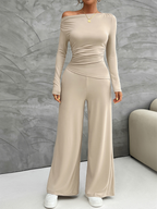 Women's Y2K Slim Fit Long Sleeve Top Wide Leg Pants Set