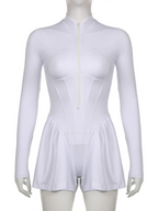 Fashion women's solid color casual sportswear zipper wide-leg jumpsuit shorts