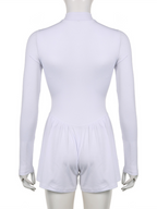 Fashion women's solid color casual sportswear zipper wide-leg jumpsuit shorts