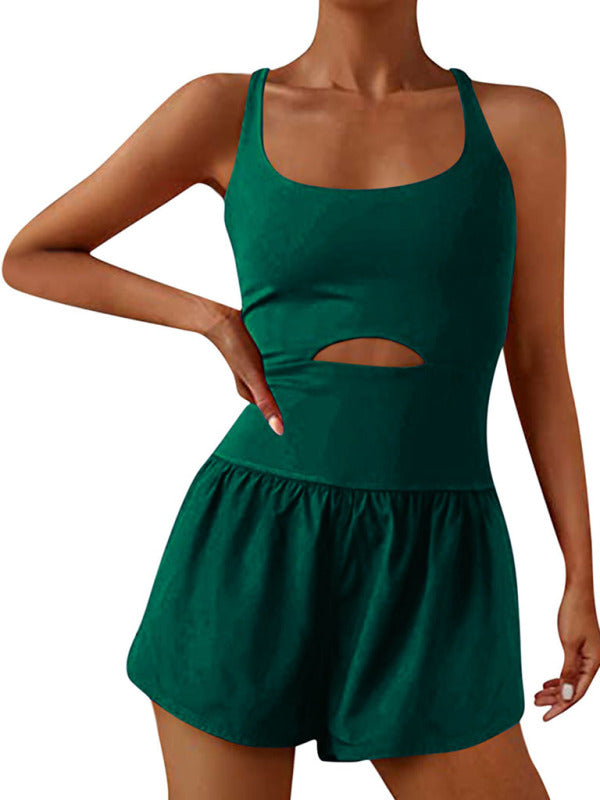 Beautiful Double Back Strap Tight Fitness Jumpsuit (Green)