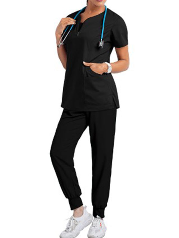 Hospital wash clothes set elastic quick-drying uniform (Black)