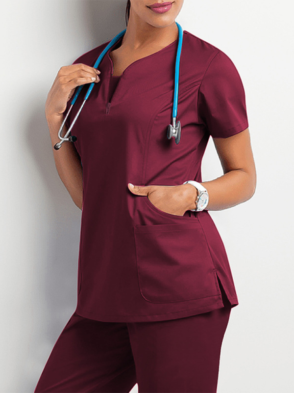 Hospital wash clothes set elastic quick-drying uniform (Wine Red)