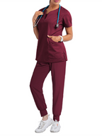 Hospital wash clothes set elastic quick-drying uniform (Wine Red)