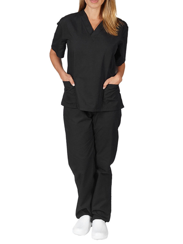 Doctor Surgeon Nurse work clothes elastic Quick-drying suit (Black)