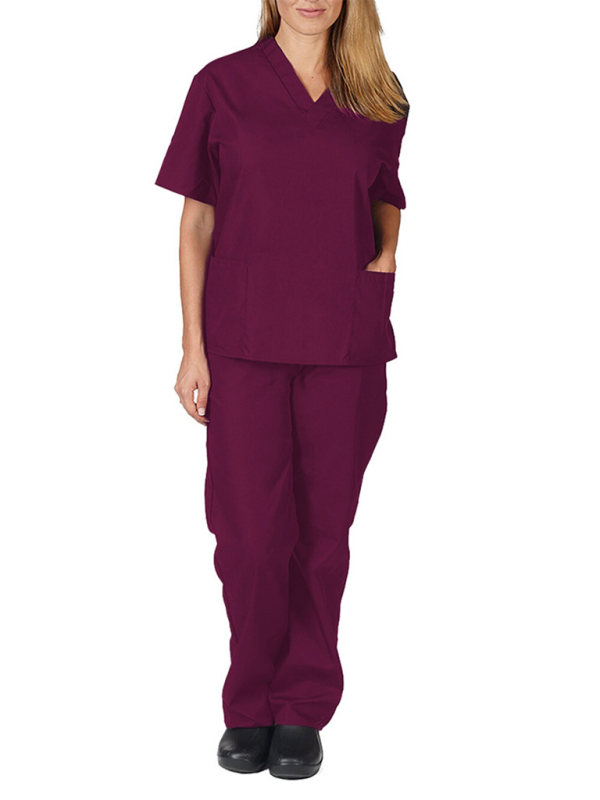 Doctor Surgeon Nurse work clothes elastic Quick-drying suit (Wine Red)