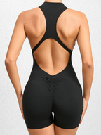 Tight Zippered One-Piece Quick-Drying Fitness Jumpsuit (Black)
