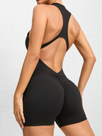 Tight Zippered One-Piece Quick-Drying Fitness Jumpsuit (Black)