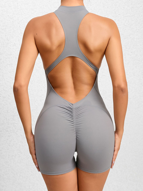Tight Zippered One-Piece Quick-Drying Fitness Jumpsuit (Grey)