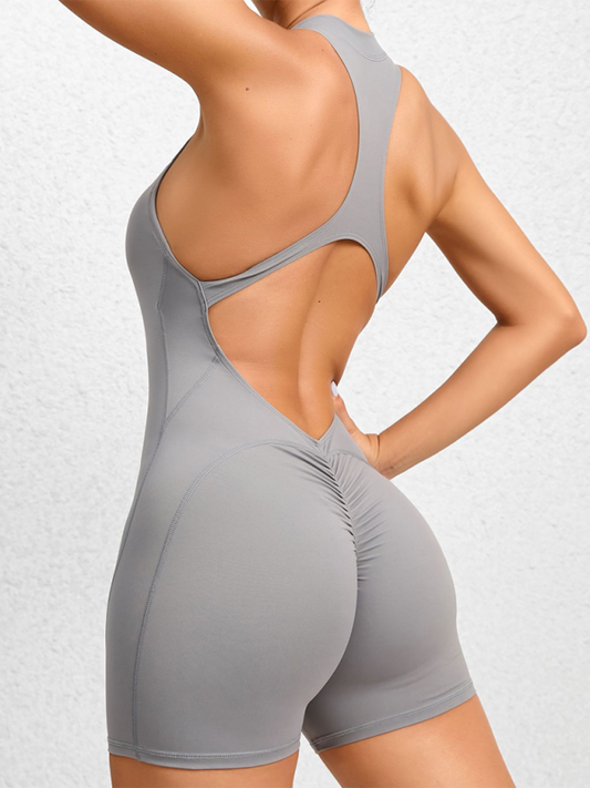 Tight Zippered One-Piece Quick-Drying Fitness Jumpsuit (Grey)