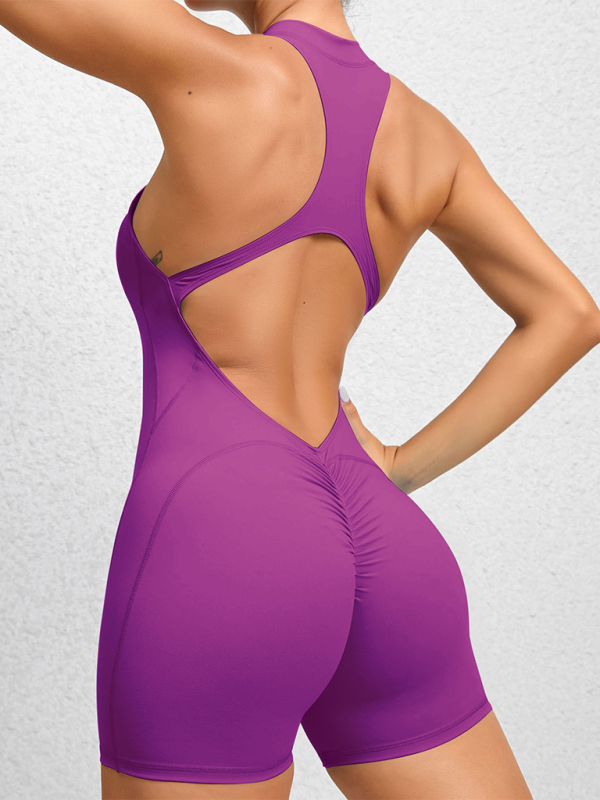 Tight Zippered One-Piece Quick-Drying Fitness Jumpsuit (Purple)