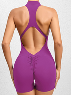 Tight Zippered One-Piece Quick-Drying Fitness Jumpsuit (Purple)