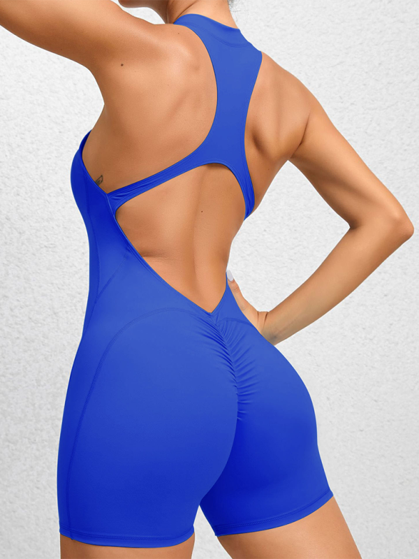 Tight Zippered One-Piece Quick-Drying Fitness Jumpsuit (Royal Blue)