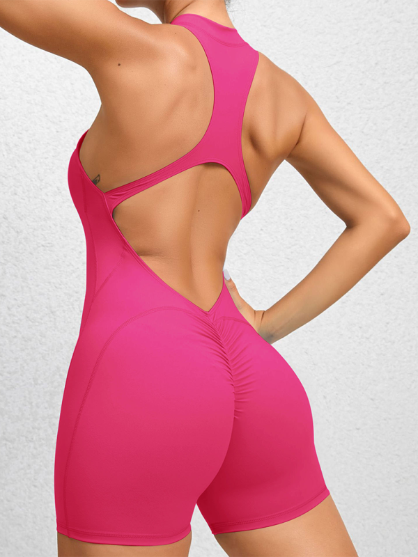 Tight Zippered One-Piece Quick-Drying Fitness Jumpsuit (Pink)