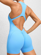 Tight Zippered One-Piece Quick-Drying Fitness Jumpsuit (Sky Blue)