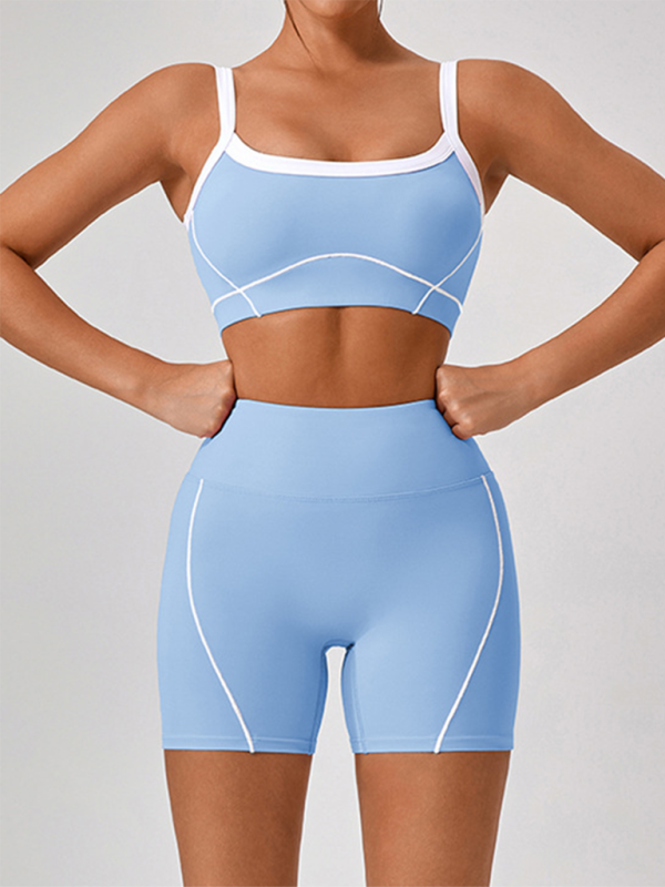 Skinny Sports Camisole Top + Shorts Yoga Set (Blue)