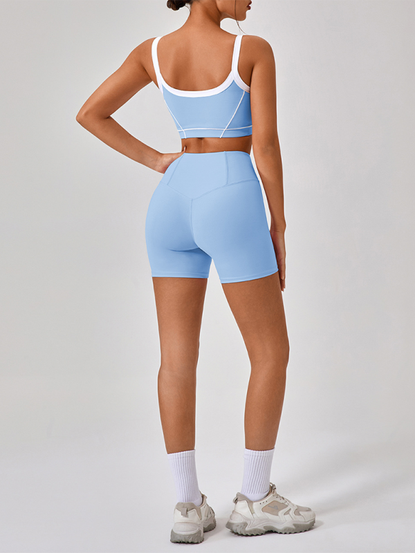 Skinny Sports Camisole Top + Shorts Yoga Set (Blue)